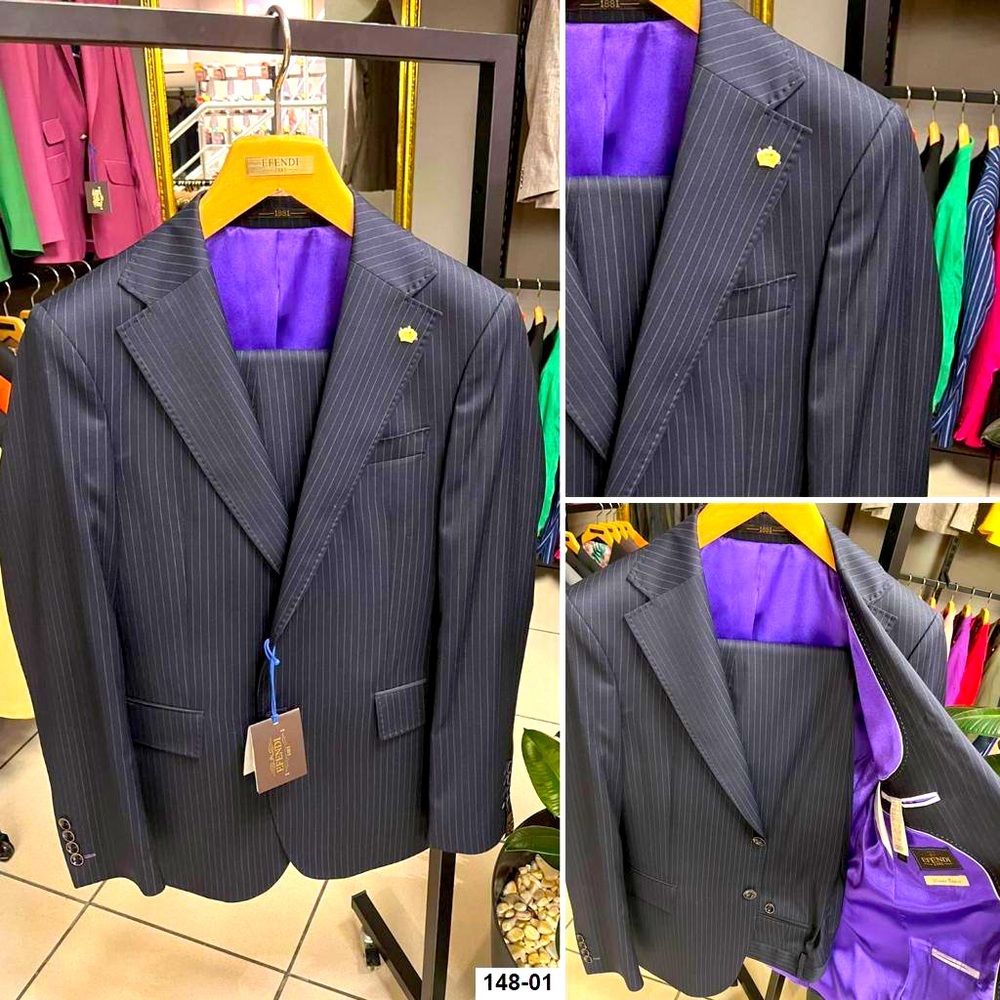 NWT Black Pinstripe Suit ~ Super 120s Wool Notch Lapel with Pick Stitching